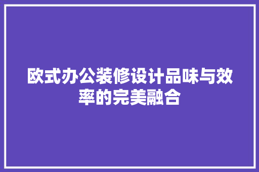 欧式办公装修设计品味与效率的完美融合