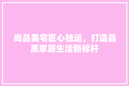 尚品美宅匠心独运，打造品质家居生活新标杆