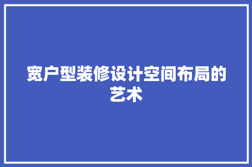 宽户型装修设计空间布局的艺术  第1张