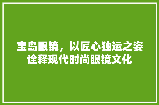 宝岛眼镜，以匠心独运之姿诠释现代时尚眼镜文化