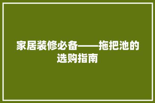 家居装修必备——拖把池的选购指南  第1张