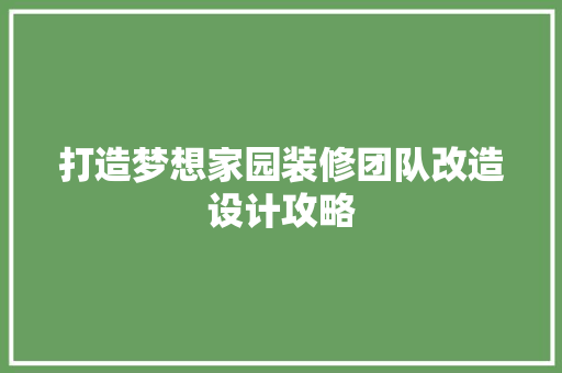 打造梦想家园装修团队改造设计攻略