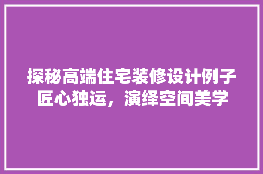 探秘高端住宅装修设计例子匠心独运，演绎空间美学