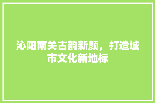 沁阳南关古韵新颜，打造城市文化新地标