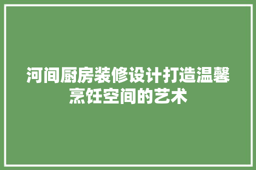 河间厨房装修设计打造温馨烹饪空间的艺术