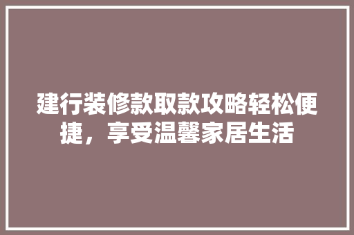 建行装修款取款攻略轻松便捷，享受温馨家居生活  第1张