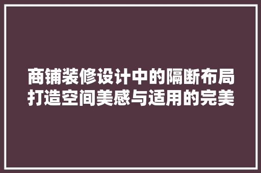 商铺装修设计中的隔断布局打造空间美感与适用的完美融合  第1张