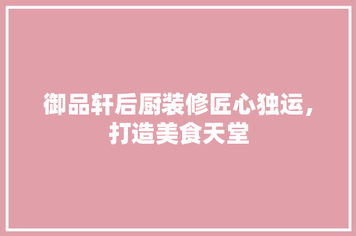 御品轩后厨装修匠心独运，打造美食天堂
