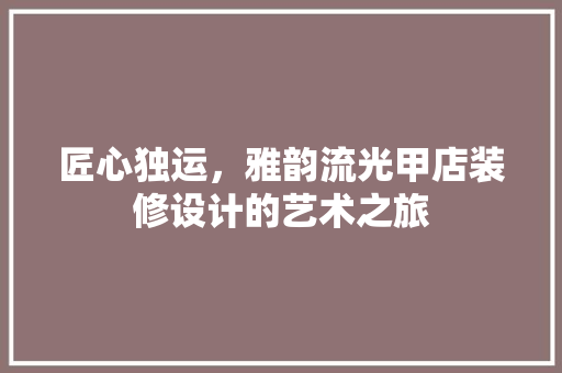 匠心独运，雅韵流光甲店装修设计的艺术之旅