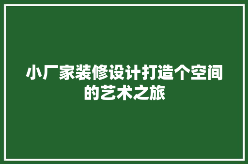 小厂家装修设计打造个空间的艺术之旅