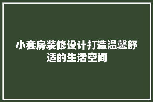 小套房装修设计打造温馨舒适的生活空间