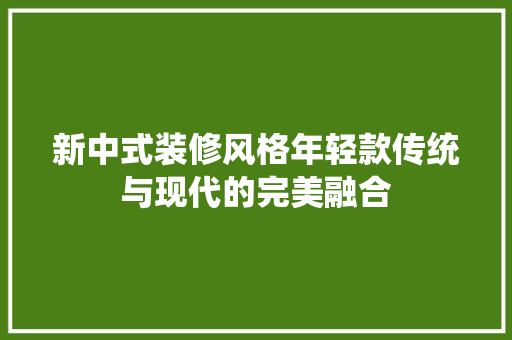 新中式装修风格年轻款传统与现代的完美融合