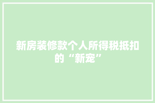 新房装修款个人所得税抵扣的“新宠”