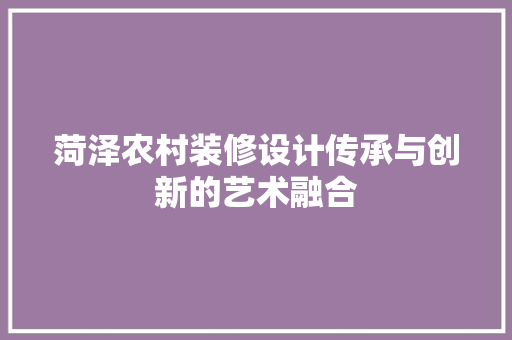 菏泽农村装修设计传承与创新的艺术融合