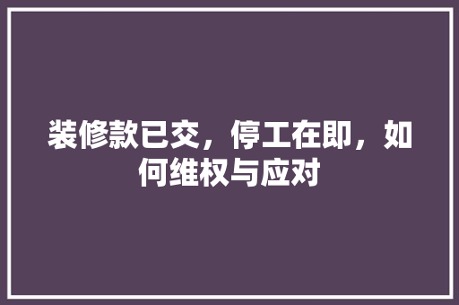 装修款已交，停工在即，如何维权与应对