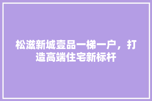 松滋新城壹品一梯一户，打造高端住宅新标杆