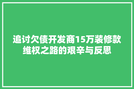 追讨欠债开发商15万装修款维权之路的艰辛与反思  第1张