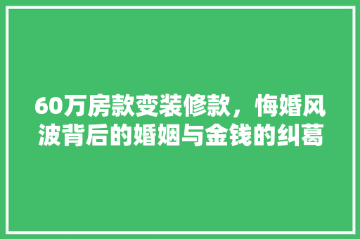 60万房款变装修款，悔婚风波背后的婚姻与金钱的纠葛  第1张