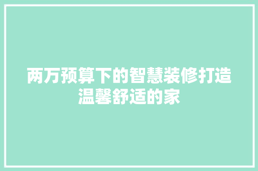 两万预算下的智慧装修打造温馨舒适的家  第1张