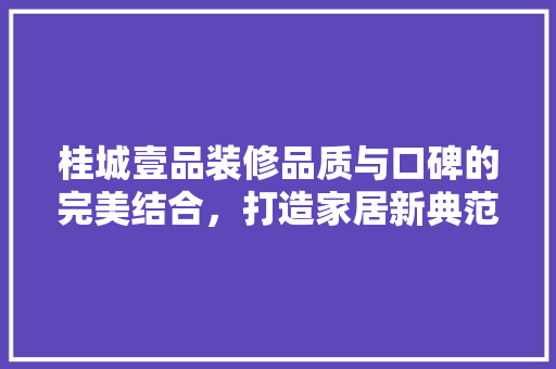 桂城壹品装修品质与口碑的完美结合，打造家居新典范