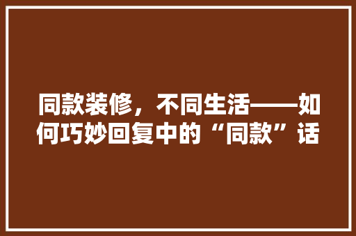 同款装修，不同生活——如何巧妙回复中的“同款”话题  第1张