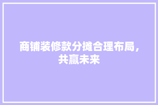 商铺装修款分摊合理布局，共赢未来