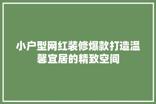小户型网红装修爆款打造温馨宜居的精致空间