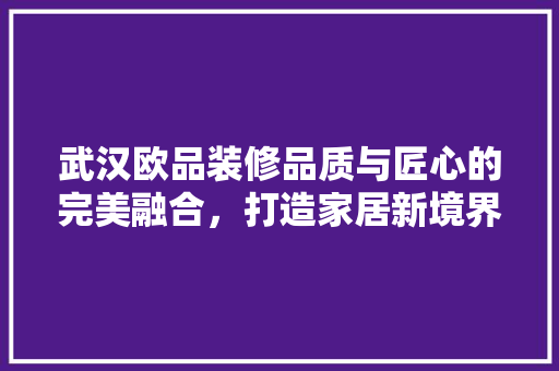 武汉欧品装修品质与匠心的完美融合，打造家居新境界