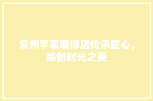 常州手表装修店传承匠心，焕新时光之美