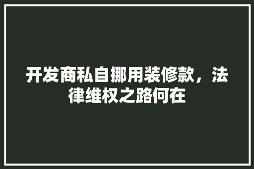 开发商私自挪用装修款，法律维权之路何在