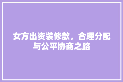 女方出资装修款，合理分配与公平协商之路