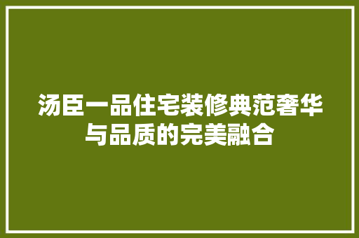 汤臣一品住宅装修典范奢华与品质的完美融合