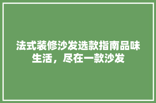 法式装修沙发选款指南品味生活，尽在一款沙发