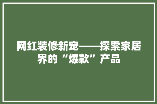 网红装修新宠——探索家居界的“爆款”产品