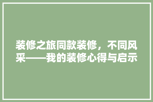 装修之旅同款装修，不同风采——我的装修心得与启示