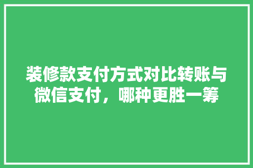 装修款支付方式对比转账与微信支付，哪种更胜一筹