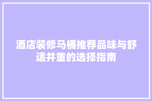 酒店装修马桶推荐品味与舒适并重的选择指南