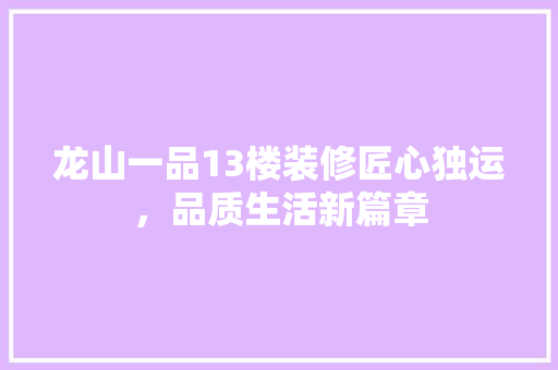 龙山一品13楼装修匠心独运，品质生活新篇章  第1张