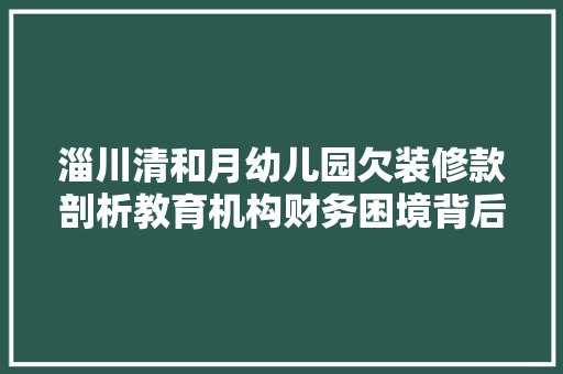 淄川清和月幼儿园欠装修款剖析教育机构财务困境背后的社会问题