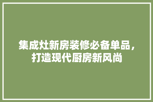集成灶新房装修必备单品，打造现代厨房新风尚