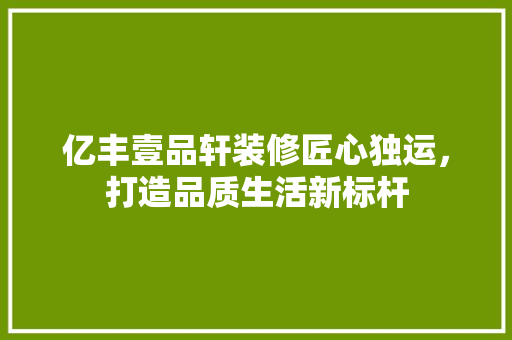 亿丰壹品轩装修匠心独运，打造品质生活新标杆  第1张