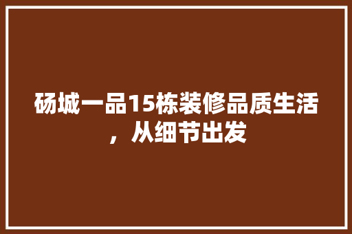 砀城一品15栋装修品质生活，从细节出发