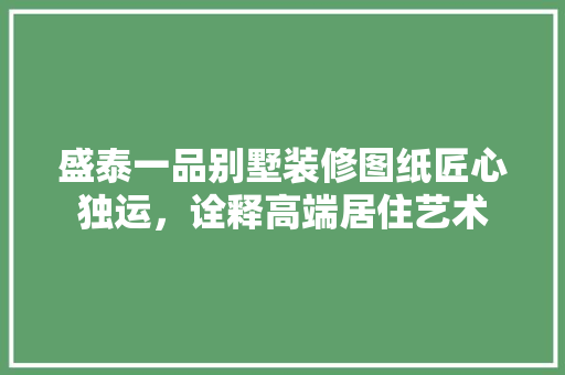 盛泰一品别墅装修图纸匠心独运，诠释高端居住艺术