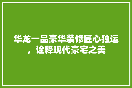 华龙一品豪华装修匠心独运，诠释现代豪宅之美