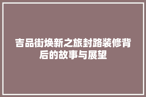 吉品街焕新之旅封路装修背后的故事与展望