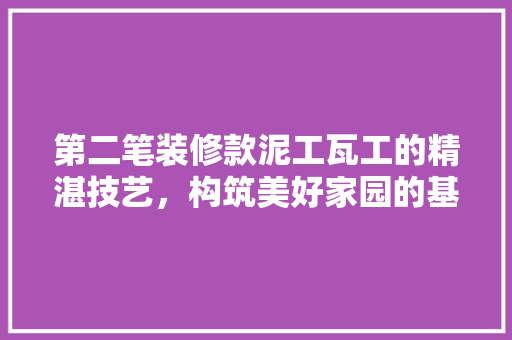 第二笔装修款泥工瓦工的精湛技艺，构筑美好家园的基石