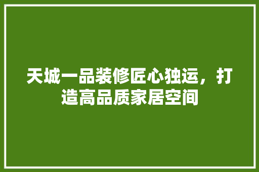 天城一品装修匠心独运，打造高品质家居空间