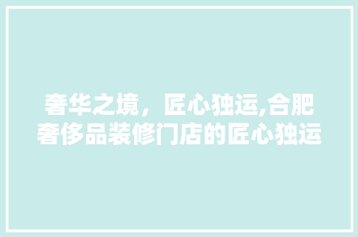 奢华之境，匠心独运,合肥奢侈品装修门店的匠心独运之路