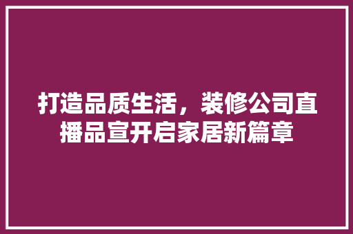 打造品质生活，装修公司直播品宣开启家居新篇章