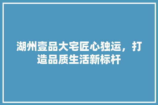 湖州壹品大宅匠心独运，打造品质生活新标杆